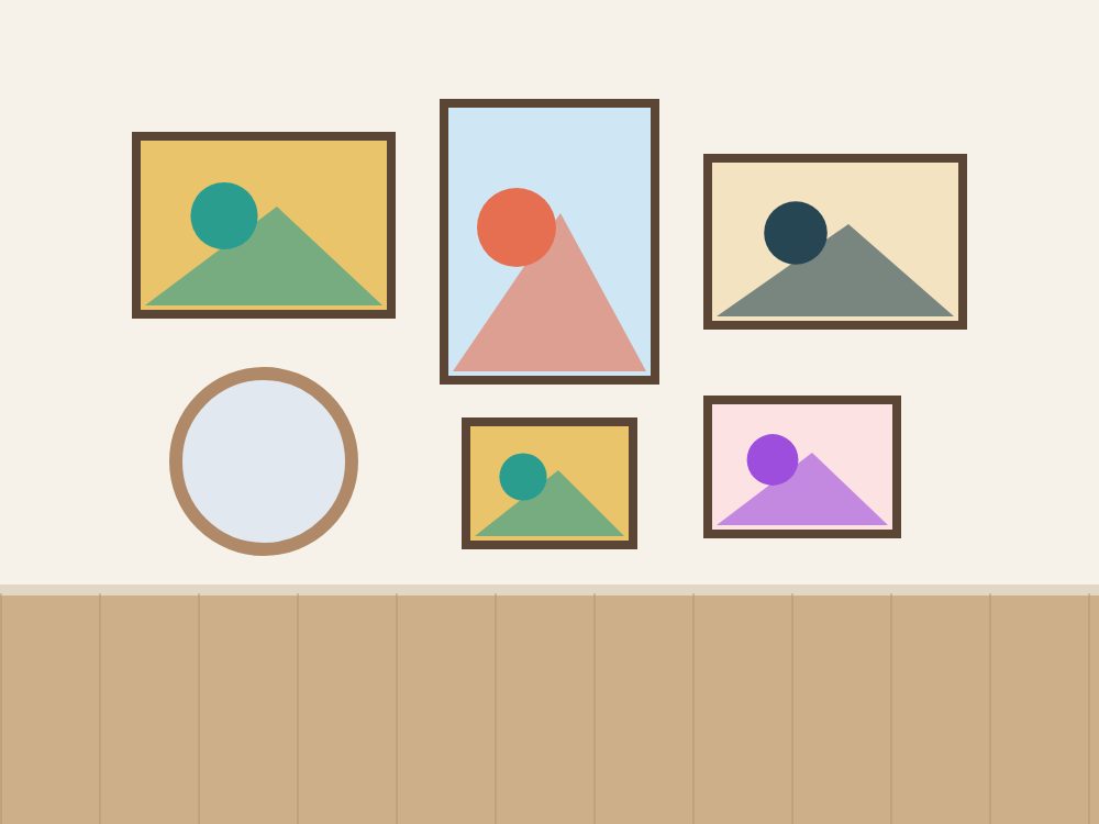 Lot de 8 tableaux et miroirs